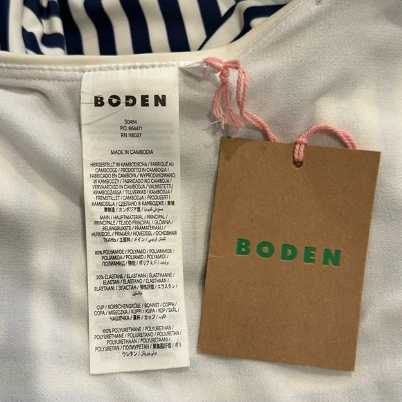 Boden Clean Sweetheart Swimsuit Navy Ivory Stripe Chevron 4R NWT - Picture 6 of 12